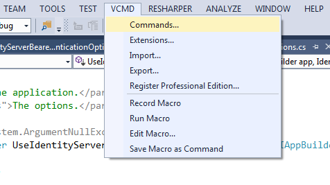 Commands option in the VCMD menu