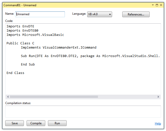 Command editor window of VCMD
