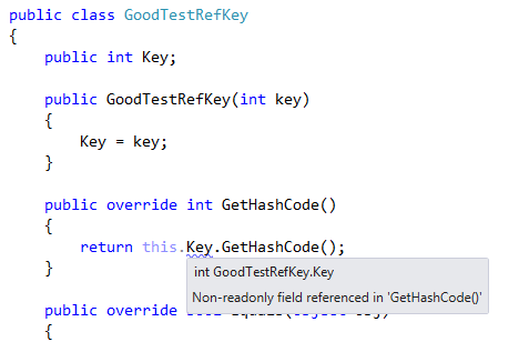 Visual Studio warning us about using a mutable field in GetHashCode