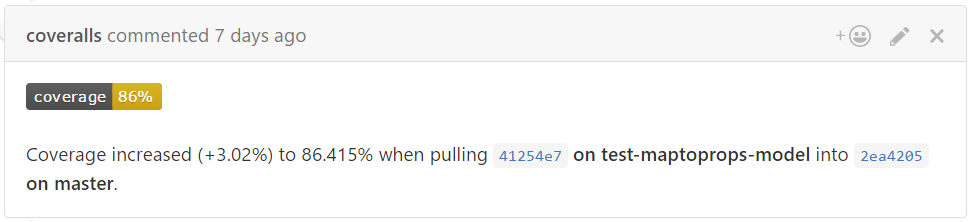 Coveralls telling the coverage change on a PR.