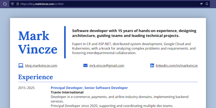 Screenshot showing the background and drop shadow on my resume page.