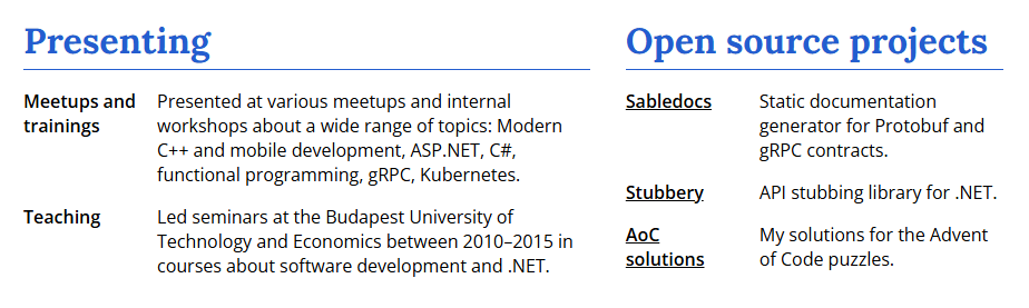 Example grid layout from my resume.