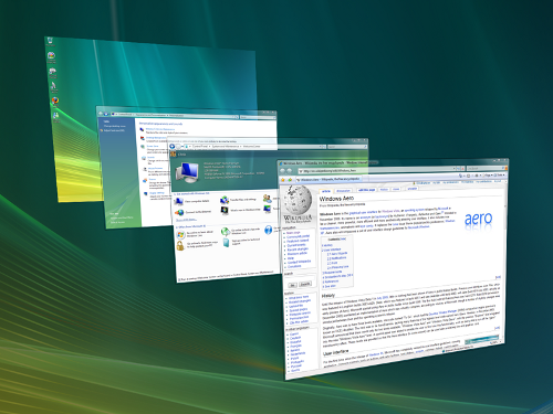 Screenshot showing the 3D Aero Flip capability introduced in Windows Vista.